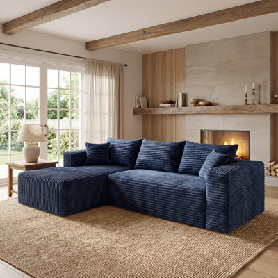 L-Shaped Modular Sectional Couch Flannel Compression Sofa with Pocket Spring, Modern Deep Seat Convertible Sofa, Upholstered Couches for Living Room, Blue