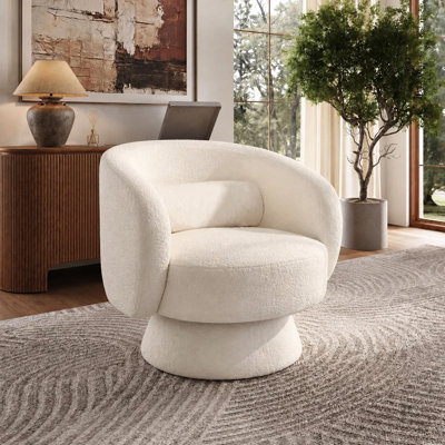 Upholstered 360° Swivel Boucle Accent Chair With  Lumbar Support