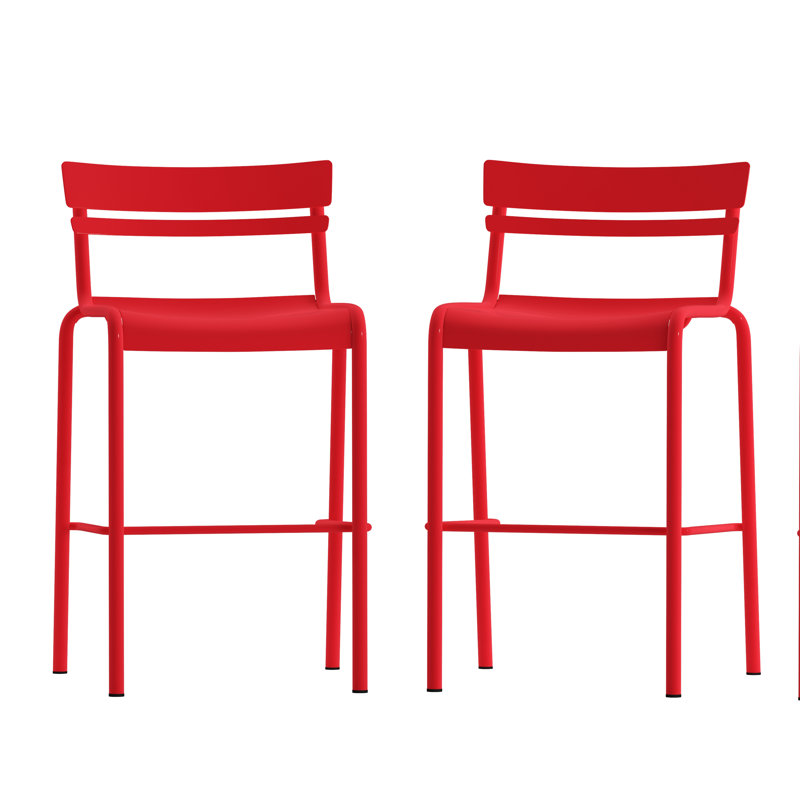 Sunbriar Commercial Grade Metal Indoor-Outdoor Bar Height Stool with 2 Slats, Red