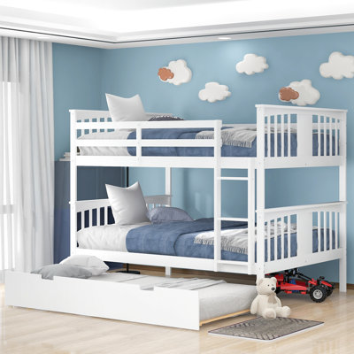 Wood Full Over Full Bunk Bed With Twin Size Trundle And Ladder, Mattress Not Included -  wtressa, YaN-LT000204AAK