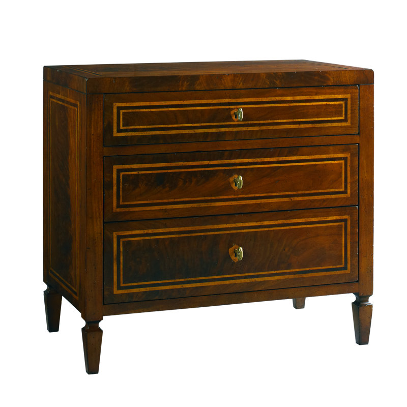 Basel Maple & Walnut 3-Drawer Accent Chest with Antique Brass Knobs