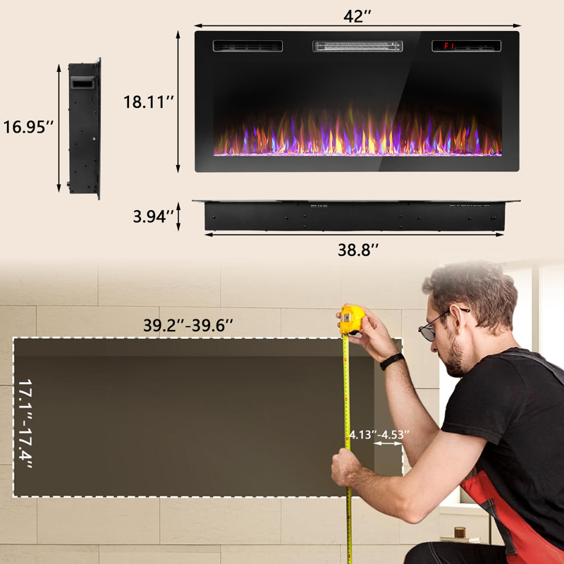 Foyer électrique linéaire ultra-mince Alais, H 18,11 po x l 42 po x P 3,85 po