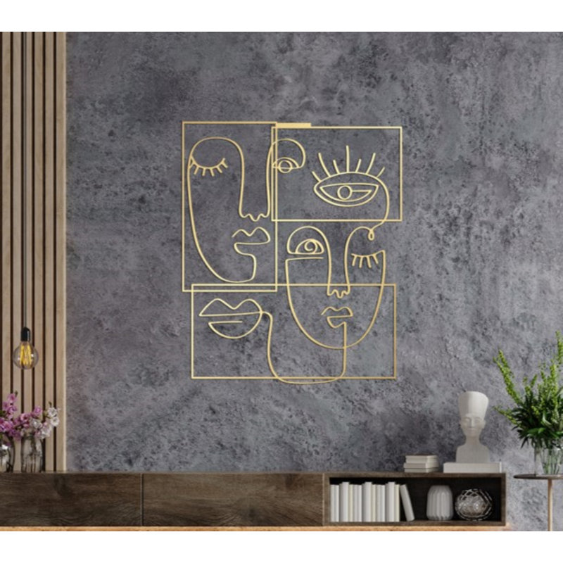 Abstract Face Lines Metal Wall Art Décor for New Home Decoration, Office Décor, Housewarming Gift, Shiny Gold