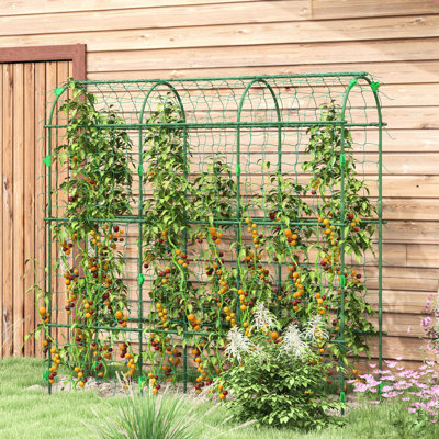 Outdoor Climbing Plant Arch Trellis, 6' Tall , Plastic Coated Steel Frame, Net, Support Cucumbers, Peas, Vegetables, Trellis For Plants Outdoor, Steel, Suitable Zucchini,