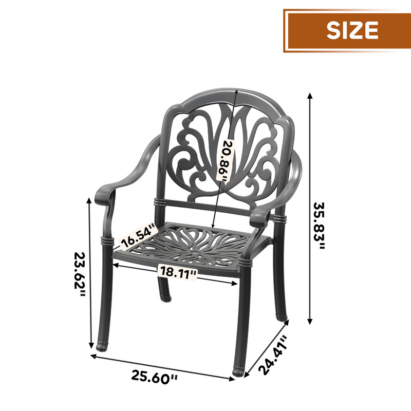 Chaise de patio en fonte d'aluminium 4 pièces avec structure noire et coussins de couleurs aléatoires
