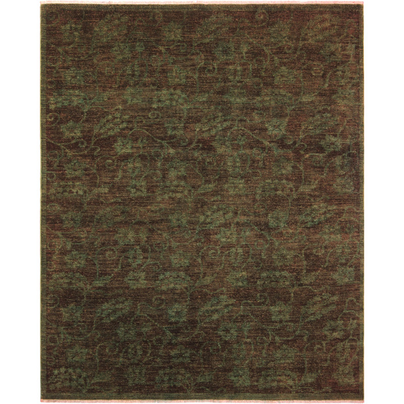 Tapis brun en laine noué à la main à motif floral 5 pi 10 po x 7 pi 3 po Floral