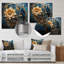 «Blooming Gold Flower Abstract Ornamental on Blue», impression d'art floral moderne-1527076586-1527076592