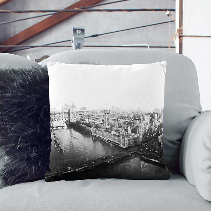 London City Skyline Cushion with Filling, 40cm H x 40cm W x 15cm D