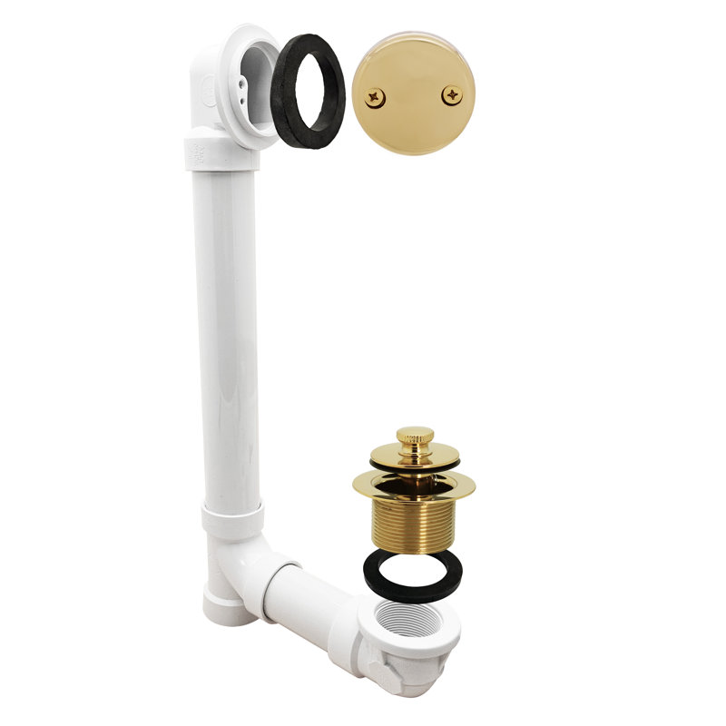 Ensemble de drain de baignoire en PVC 1-1 / 2 "x 12" avec trop-plein à deux trous avec trop-plein, Laiton poli, Two-hole
