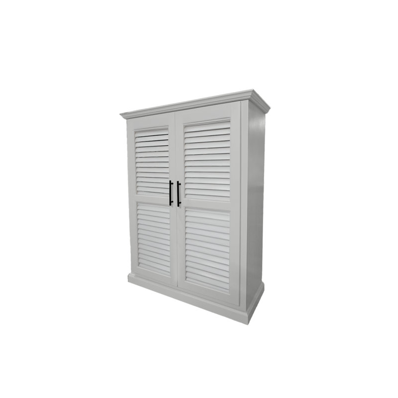 Shutter Style Solid Wood kitchen Pantry Cabinet, Bright White