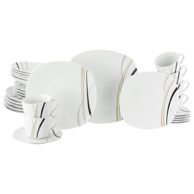 Square Piece Porcelain China Dinnerware Set - Service for 6