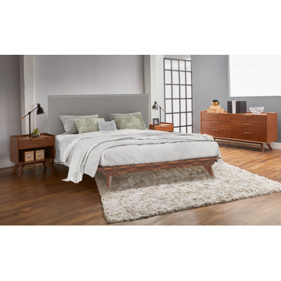 Careli Solid Wood Low Profile Platform Bed Upholstered Headboard -  Haaken Furniture, DNLI-4521