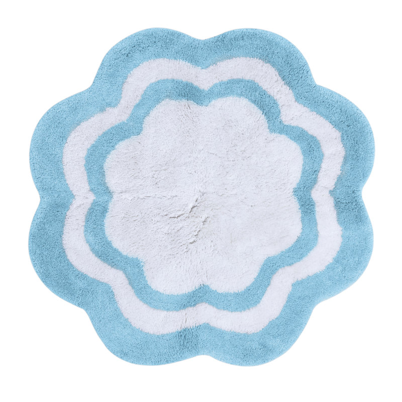 Tapis de bain 100% coton, Bleu ciel / centre blanc