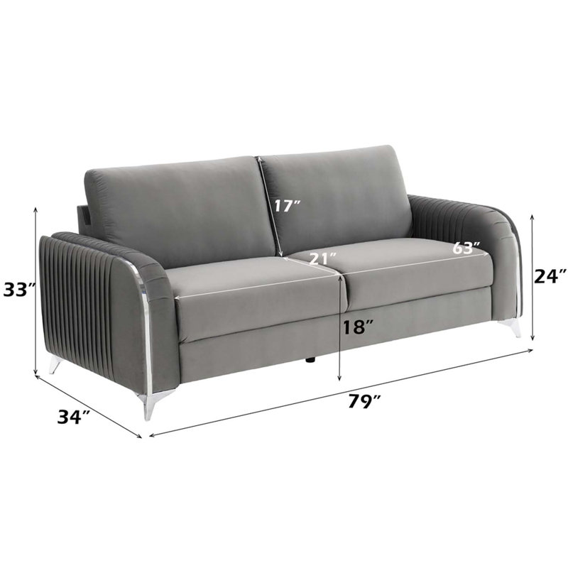 Canapé 79 po Wenona, velours gris, Gris