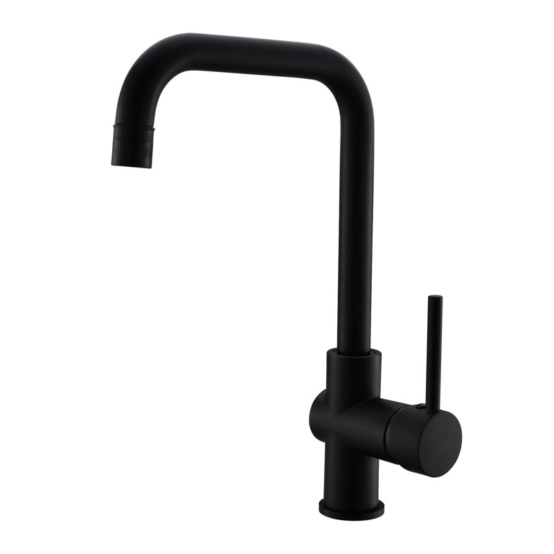 Robinet d'évier de cuisine noir monocommande à une poignée avec accessoires d'installation Levier en nickel brossé pour les maisons et les bureaux