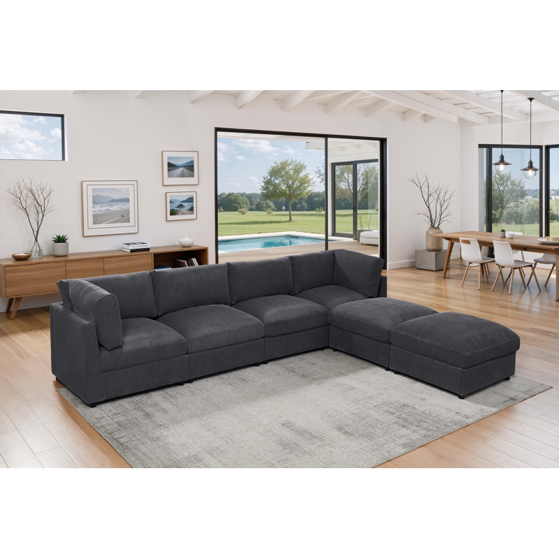 Canapé modulaire de coin avec repose-pieds Annai, Gris minuit