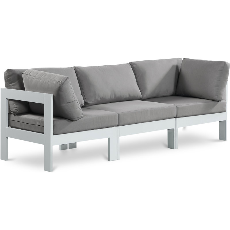 Canapé d'extérieur avec coussins de 90 po de largeur Kylis, gris, Blanc