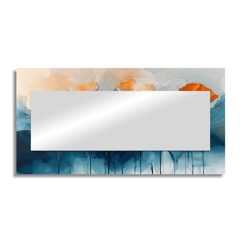 Turquoise aqua de fleurs de renoncule I - art mural miroir floral - imprimé sur métal, 28 po x 55 po
