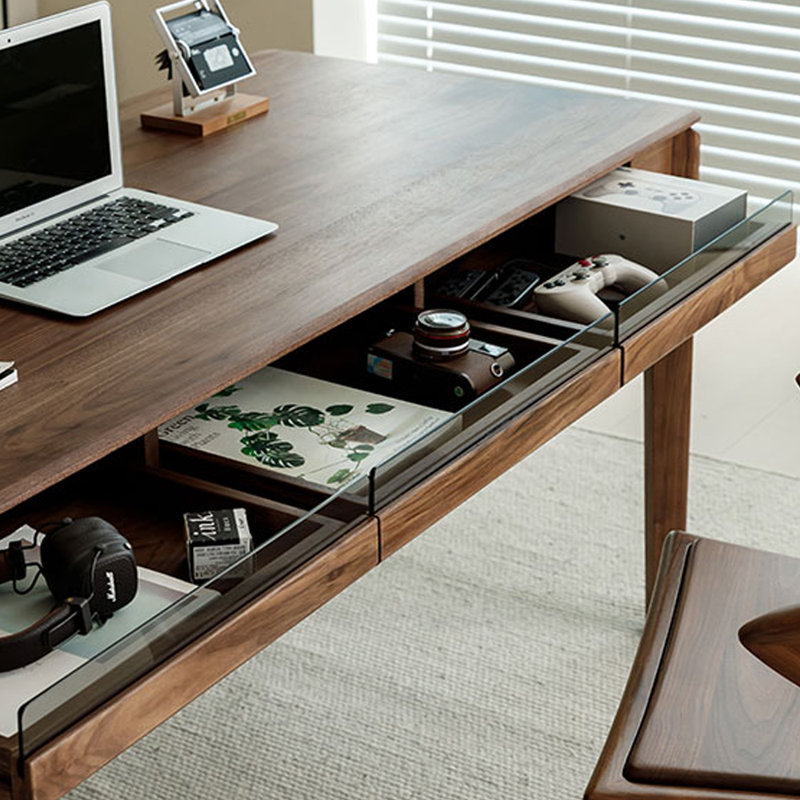 Bureau d'écriture simple et rétro en bois de noyer massif, H 29,92 po x l 70,86 po x P 27,55 po