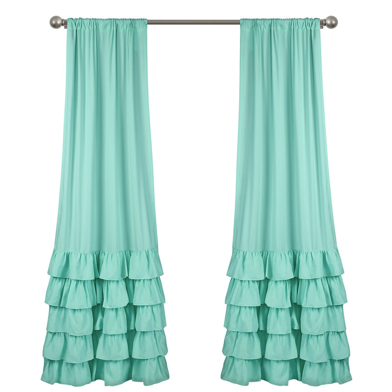 Paire de rideaux semi-transparents avec passe-tringle Allison, Aigue-marine, L 40 po x L 84 po
