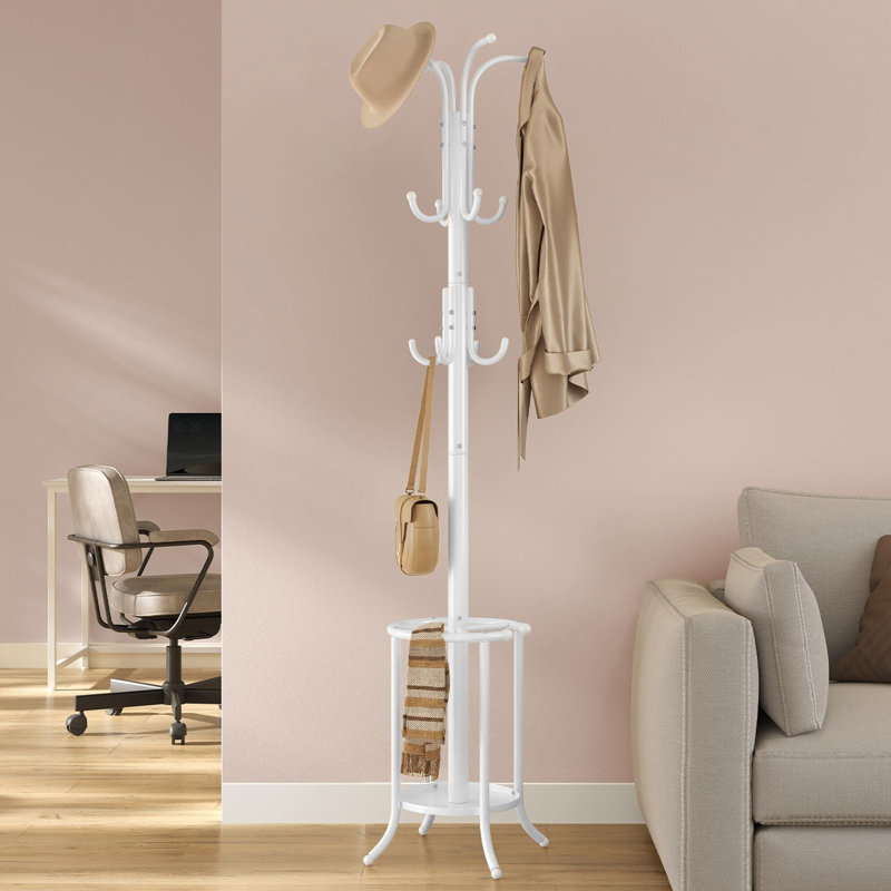 Metal Freestanding 12 - Hook Coat Rack, White