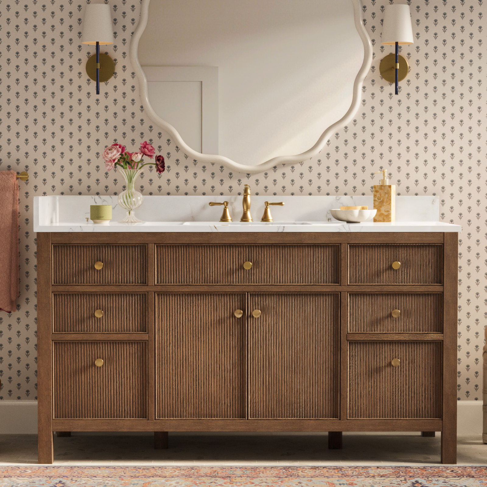 Lala 60" Single Bathroom Vanity, Brown Brushed Oak