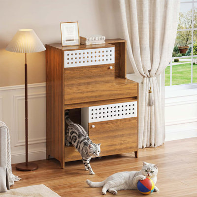 Table d'appoint pour litière avec rangement pour 2 petits chats