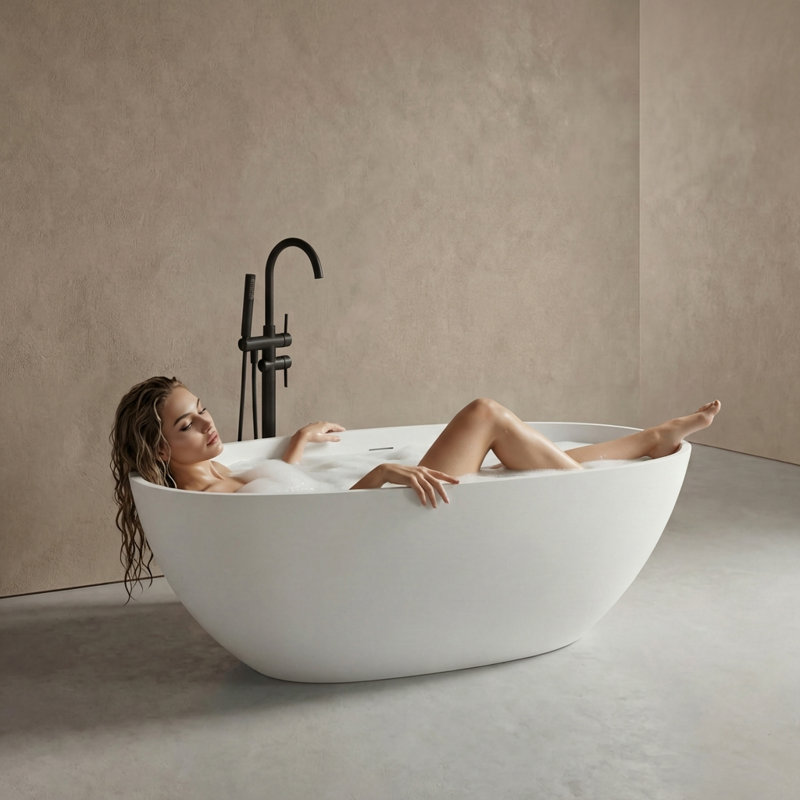 Baignoire de trempage autoportante à surface solide 67 po. X 30,71 po.
