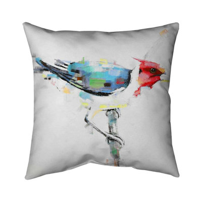 Colorful woodpecker | Office Blue outdoor throw pillow decor