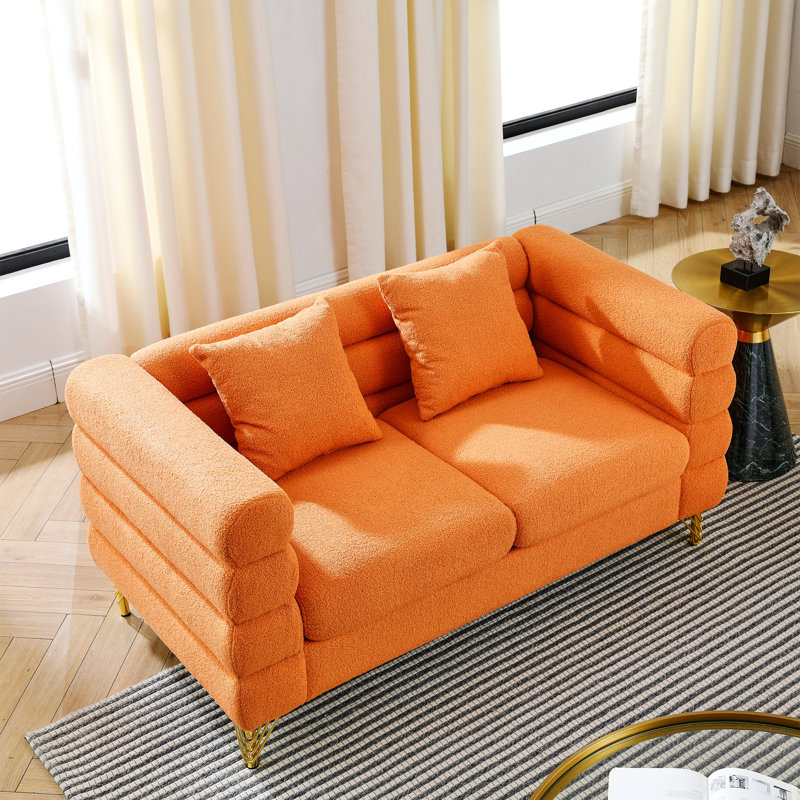 Canapé modulaire 2 places avec 2 coussins pour le salon, la chambre à coucher et le bureau, Orange