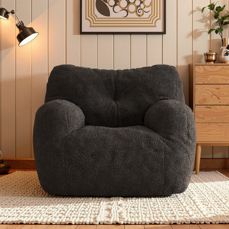 Compression 37"W Medium Teddy Fabric Bean Bag Chair, Dark Gray Teddy