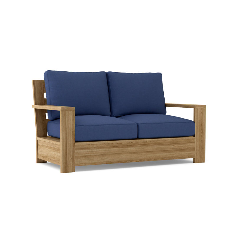 Madera 61.5'' Wide Rectangle Teak Loveseat with Sunbrella® Cushions, Canvas Navy Sunbrella® Canvas