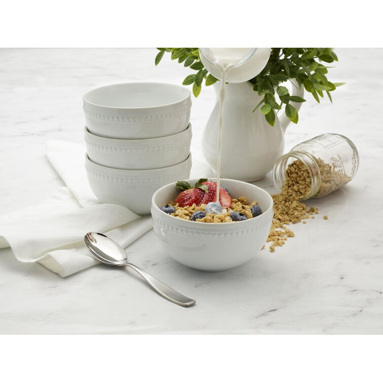 Everyday White by Fitz and Floyd Beaded 26 Ounce Soup Cereal Bowls, Set of 4