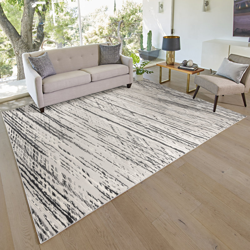 Baku Stormi Modern Abstract Grey Soft Polypropylene/Polyester Area Rug, Rectangle 8'8" x 13'1"