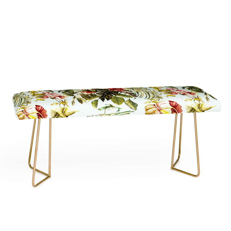 Marta Polyester Upholstered Bench, Yellow/Light Green/Red/Floral