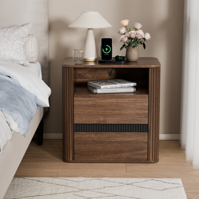 Table de chevet à 2 tiroirs avec borne de recharge
