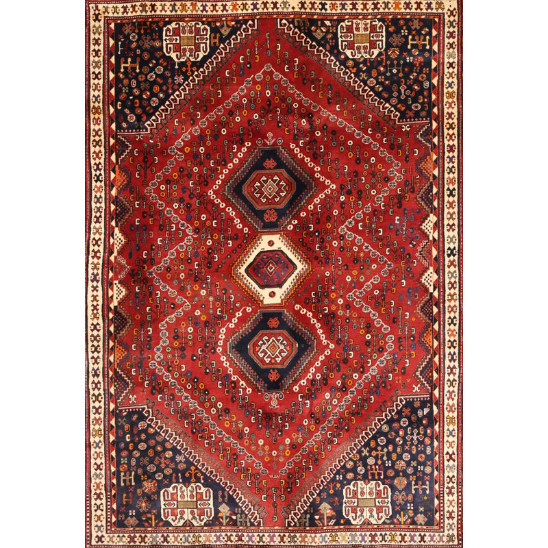 Tapis traditionnel rouge / noir, Rectangle 5 pi x 8 pi