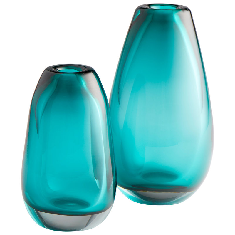 Vase de table en verre bleu océan soufflé, H 10,25 po x l 6 po x P 6 po