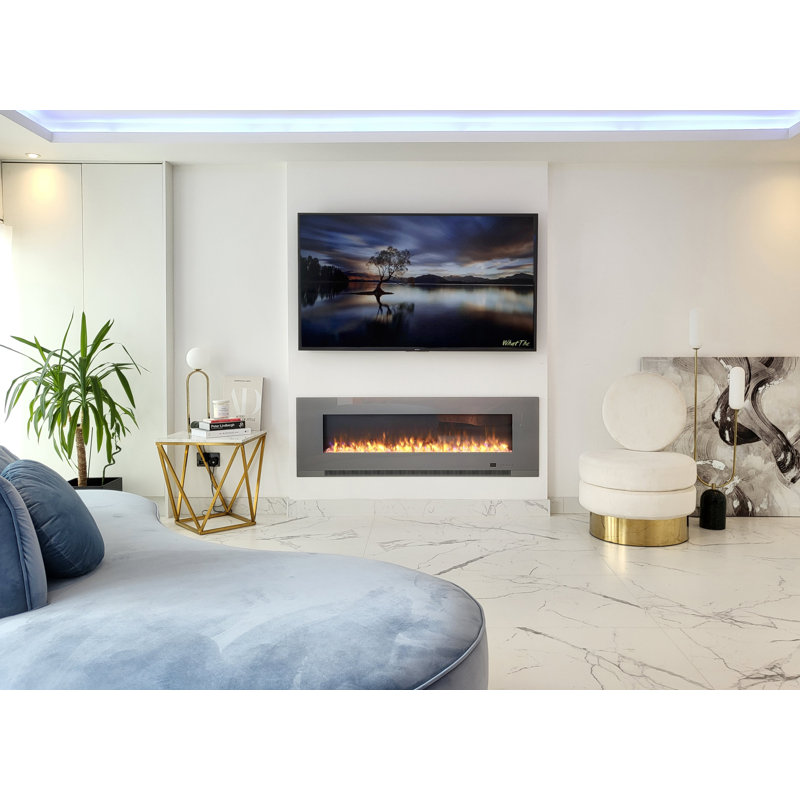 Aurora Ivy Bronx Electric Fireplace with 1500 BTU, 52cm H x 127cm W x 11.9cm D, Grey