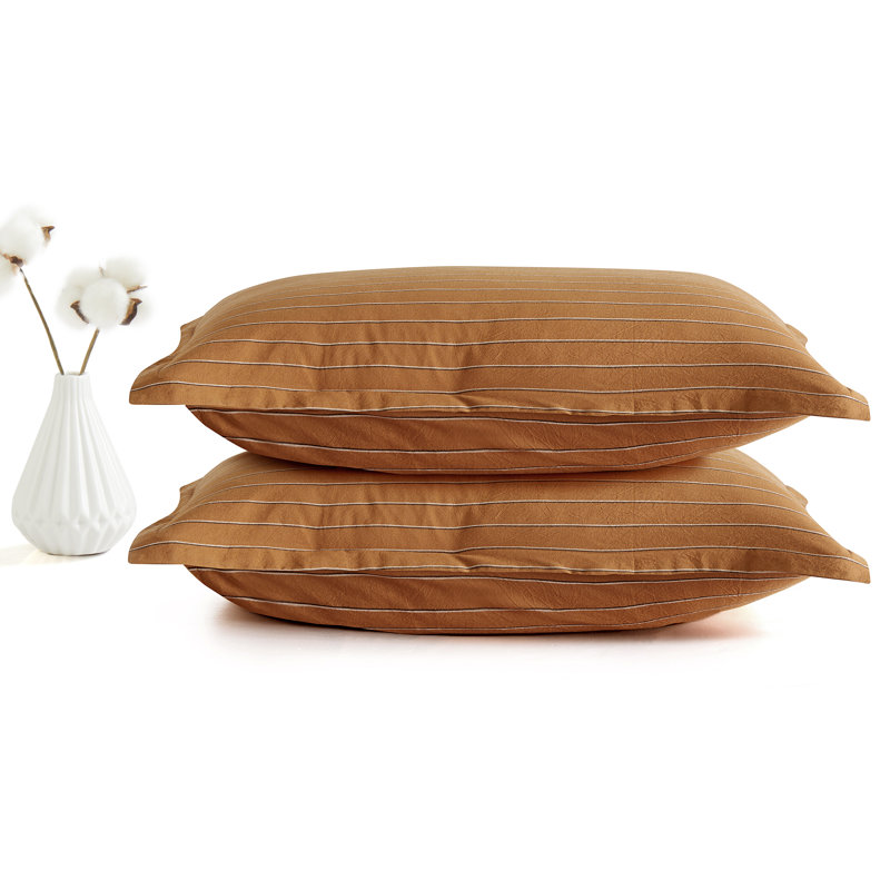Dione Mid-Century Modern Cotton Percale Striped Duvet Cover, Queen Duvet Cover + 2 Queen Shams, Burnt Orange