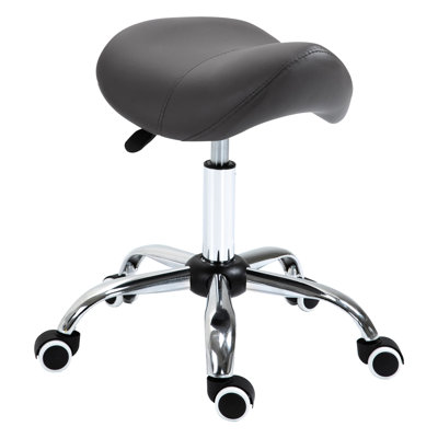 Comfortable Hydraulic Saddle Stool, Pu Leather, Adjustable Height, For Tattoo Parlors, Grey Leather Chair, 360 Swivel, Stable Long-term Use,