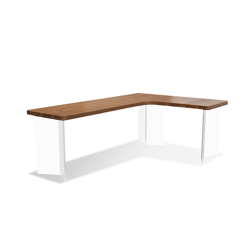 Bureau rectangulaire brun, bois massif transparent et acrylique, Retour à droite, H 29,53 po x l 70,87 po x P 39,37 po