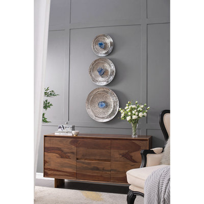 Silver Textured Oversized Disc, Wall Decor For Living Room Bedrrom Entryway Office, Set Of 3