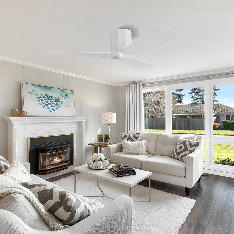 52 In. 3 Abs Blades Indoor Flush Mount Ceiling Fan Without Light, White, White