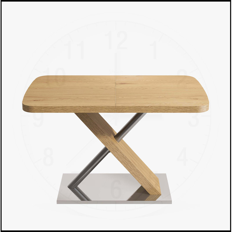 Table de salle à manger rétractable avec base en métal, en bois, pour 4 à 6 personnes, parfaite pour les espaces flexibles et les espaces de salle à manger.