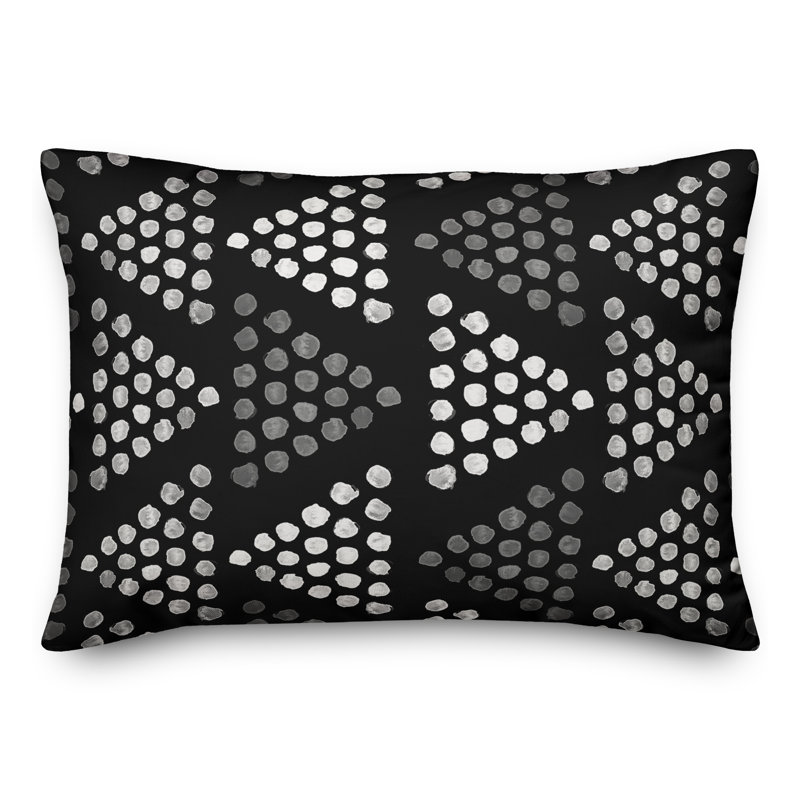  Coussin décoratif intérieur / extérieur en polyester à pois, H 14 po x l 20 po, Noir