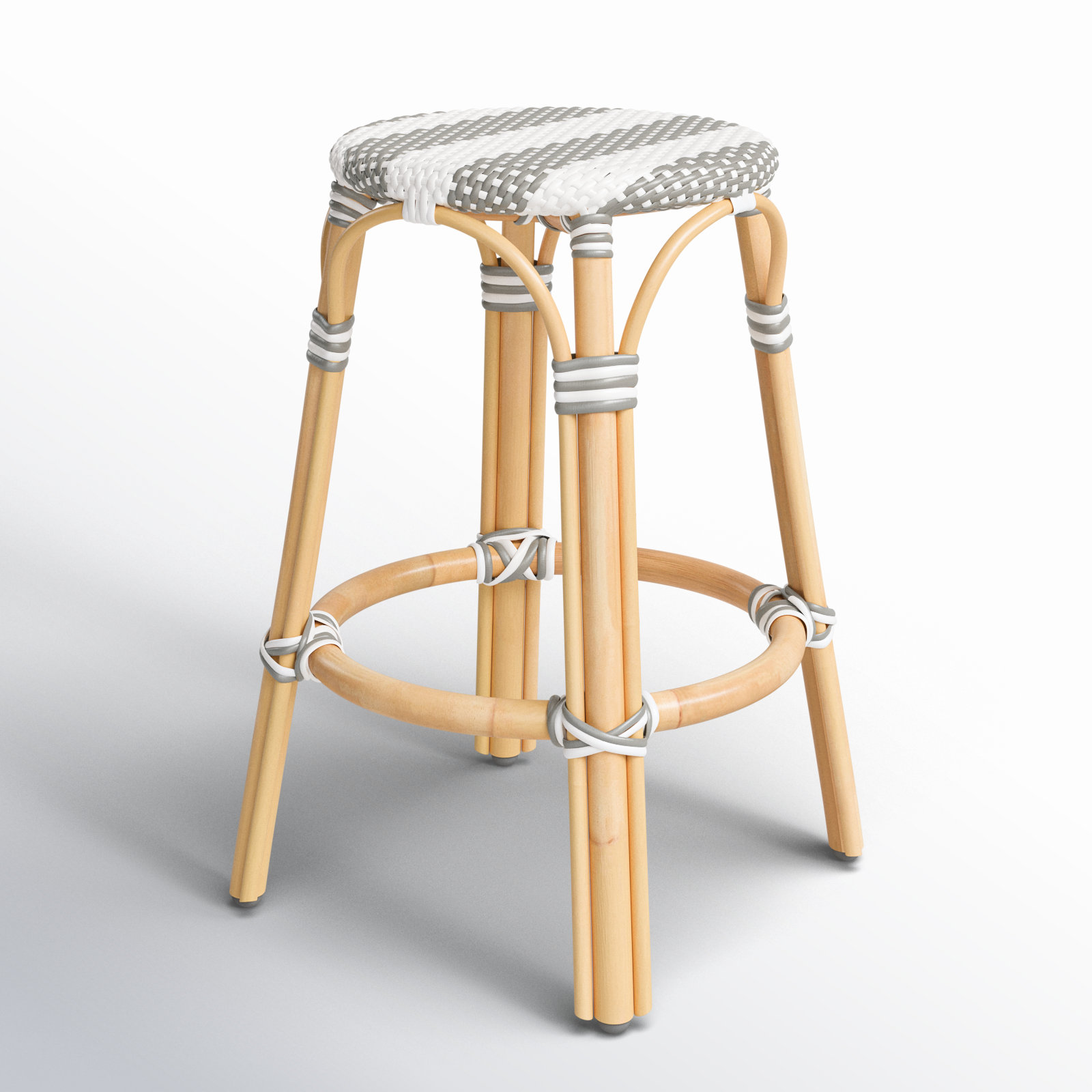 Alastair Bar & Counter Stool, Counter Stool (24" Seat Height), Gray/White Stripe/Natural Rattan Frame