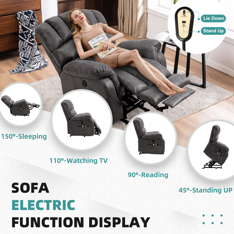 Anastasie Upholstered Heated Massage Chair, Gray Microfiber/Microsuede