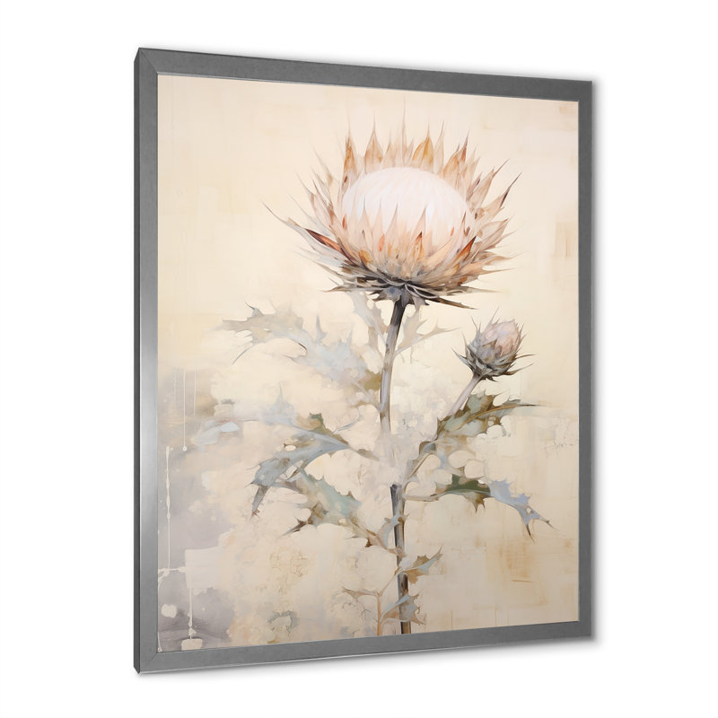 Impressions d'art murales sur chardon beige, Cadre simple argenté, H 32 po x l 16 po