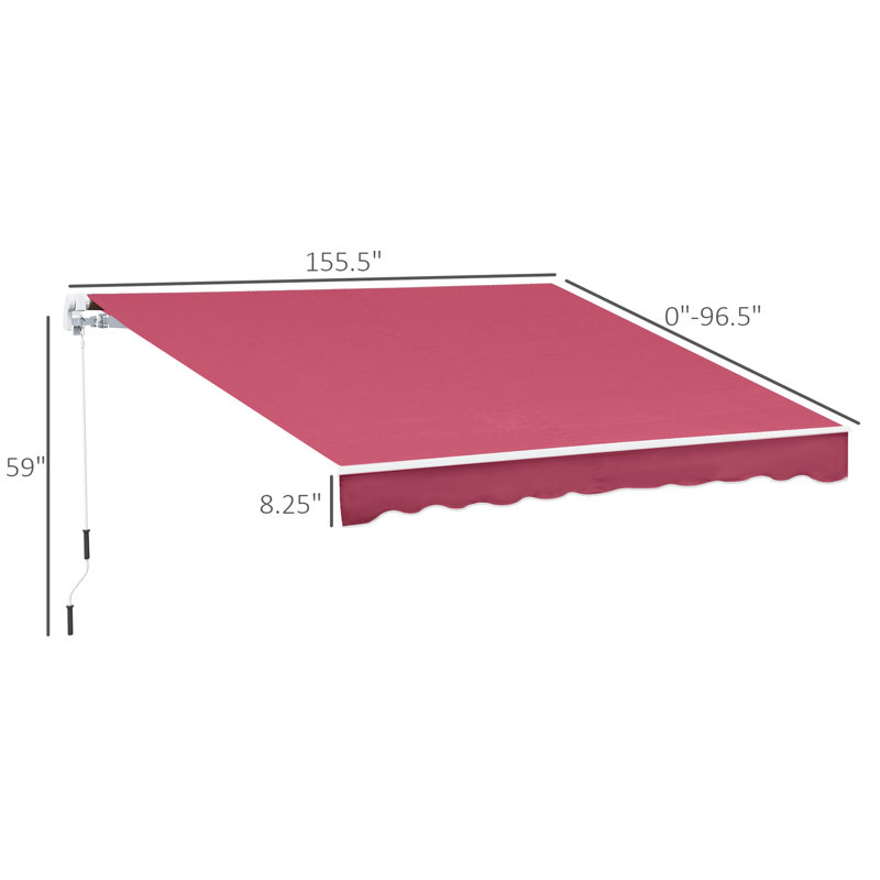 Auvent de terrasse rétractable 13 pi x 8 pi, pare-soleil de patio avec manivelle et nappe, cadre en aluminium pour balcon, cour, abat-jour rouge